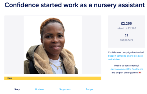 Confidence launched a crowdfunding campaign to remove her financial barriers