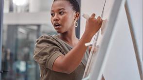 A lady gives a professional presentation